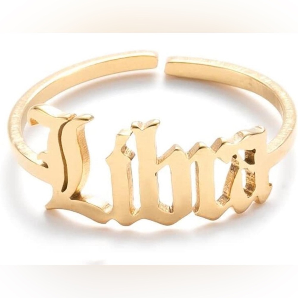 LIBRA Zodiac Old English Letter Adjustable Stainless Steel Zodiac Sign R…